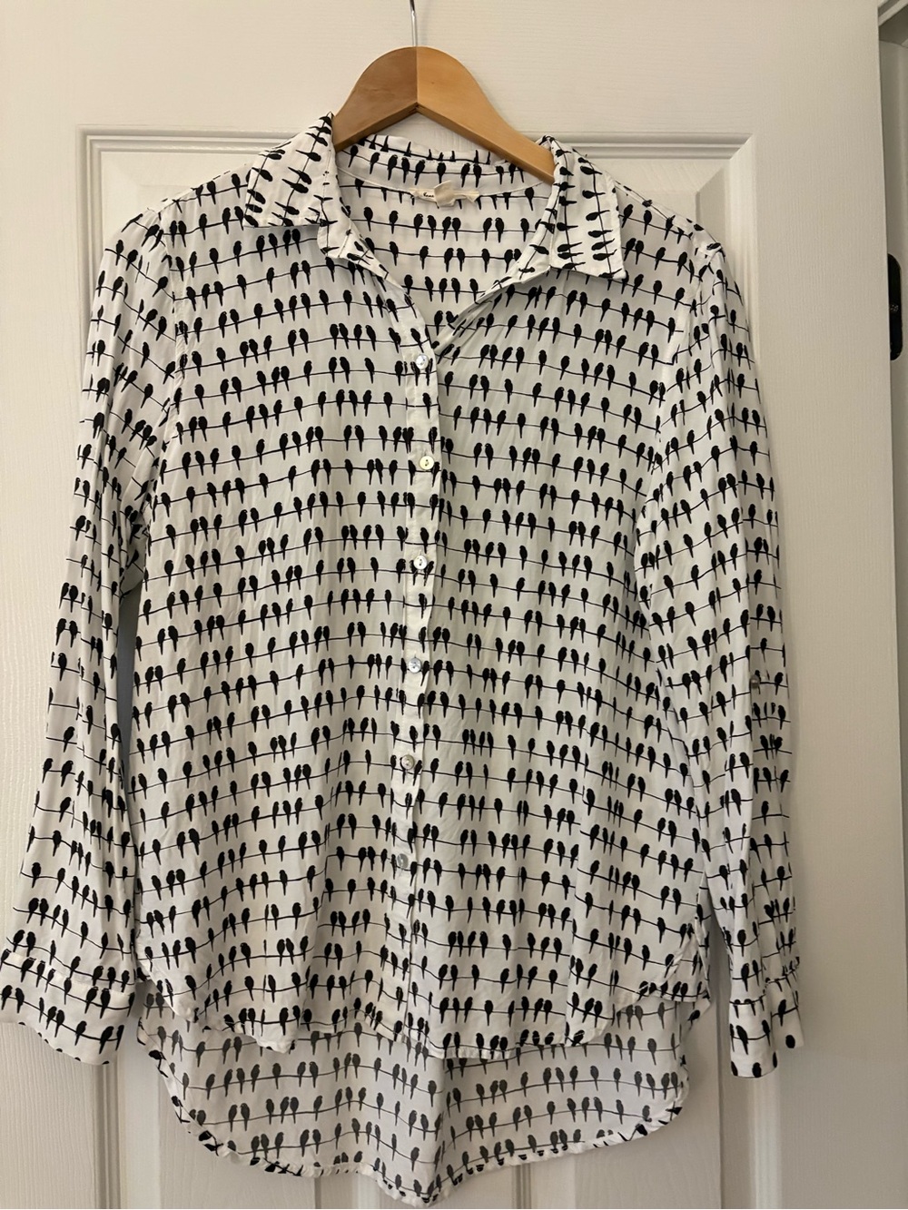 Jane and Delancey White Blouse with Black Birds on a Wire - Medium